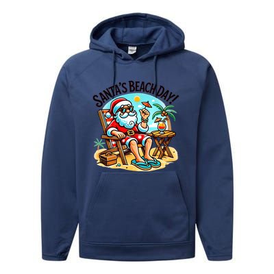 SantaS Beach Day Tropical Christmas Vacation Summer Xmas Gift Performance Fleece Hoodie