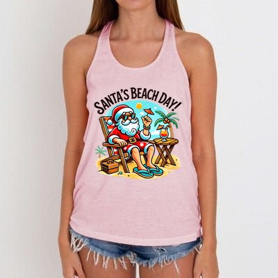 SantaS Beach Day Tropical Christmas Vacation Summer Xmas Gift Women's Knotted Racerback Tank