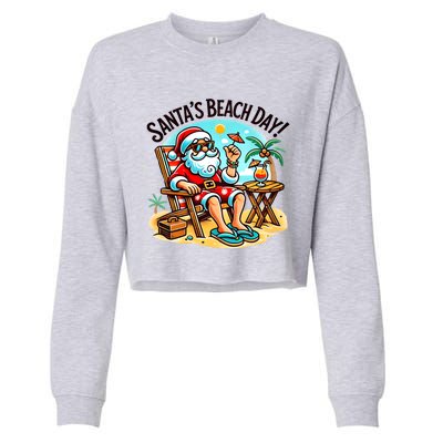 SantaS Beach Day Tropical Christmas Vacation Summer Xmas Gift Cropped Pullover Crew