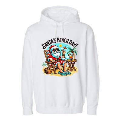 SantaS Beach Day Tropical Christmas Vacation Summer Xmas Gift Garment-Dyed Fleece Hoodie