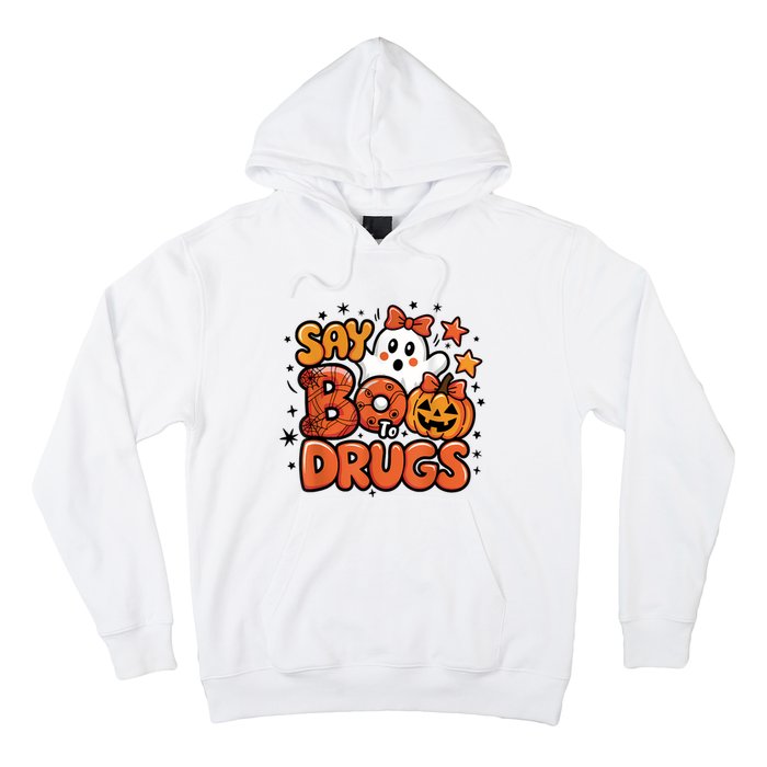 Say Boo Drugfree Ghost Halloween Red Ribbon Week Awareness Hoodie