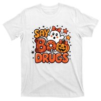 Say Boo Drugfree Ghost Halloween Red Ribbon Week Awareness T-Shirt