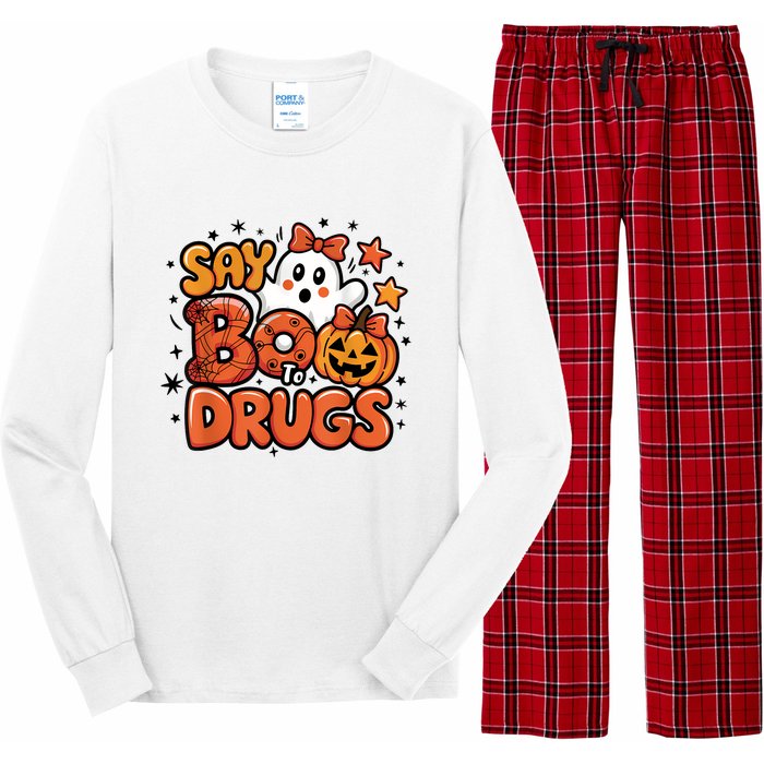 Say Boo Drugfree Ghost Halloween Red Ribbon Week Awareness Long Sleeve Pajama Set