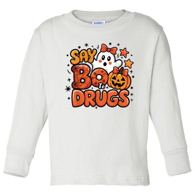 Say Boo Drugfree Ghost Halloween Red Ribbon Week Awareness Toddler Long Sleeve Shirt