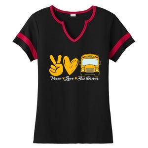 School Bus Driver Peace Love Bus Driver Driving Bus Ladies Halftime Notch Neck Tee