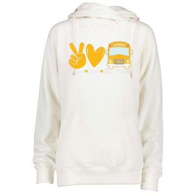 School Bus Driver Peace Love Bus Driver Driving Bus Womens Funnel Neck Pullover Hood