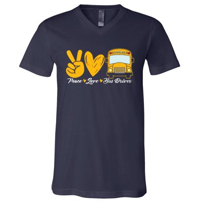 School Bus Driver Peace Love Bus Driver Driving Bus V-Neck T-Shirt