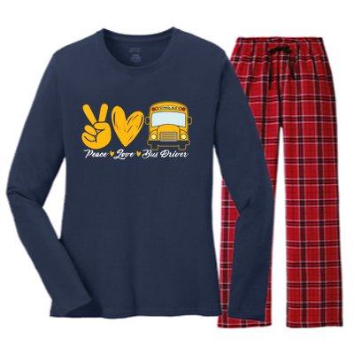 School Bus Driver Peace Love Bus Driver Driving Bus Women's Long Sleeve Flannel Pajama Set 