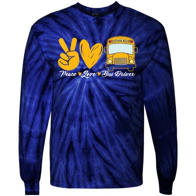 School Bus Driver Peace Love Bus Driver Driving Bus Tie-Dye Long Sleeve Shirt