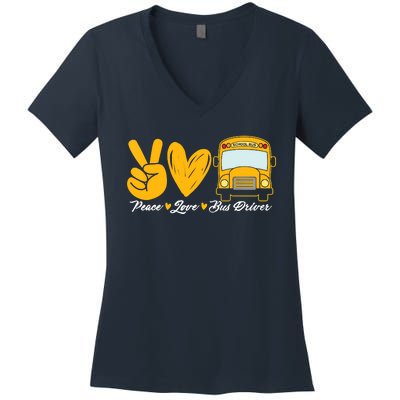 School Bus Driver Peace Love Bus Driver Driving Bus Women's V-Neck T-Shirt