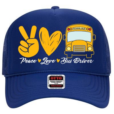 School Bus Driver Peace Love Bus Driver Driving Bus High Crown Mesh Back Trucker Hat