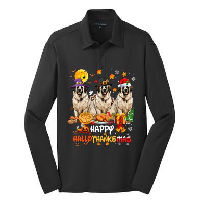 Saint Bernard Dog Happy Halloween Thanksgiving Christmas Long Sleeve Silk Touch Performance Long Sleeve Polo