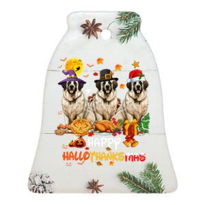 Saint Bernard Dog Happy Halloween Thanksgiving Christmas Long Sleeve Ceramic Bell Ornament