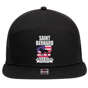 Saint Bernard Dad Dog Lover American Us Flag 7 Panel Mesh Trucker Snapback Hat