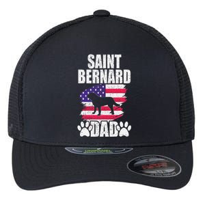 Saint Bernard Dad Dog Lover American Us Flag Flexfit Unipanel Trucker Cap