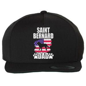 Saint Bernard Dad Dog Lover American Us Flag Wool Snapback Cap