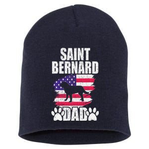 Saint Bernard Dad Dog Lover American Us Flag Short Acrylic Beanie