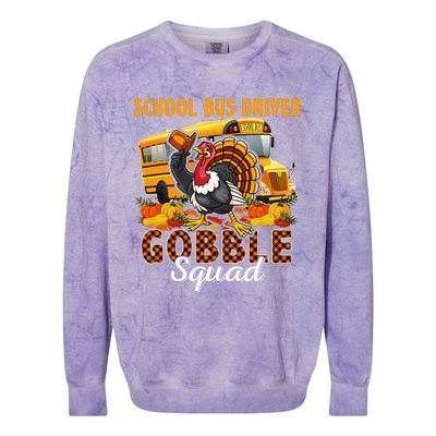 School Bus Driver Gobble Squad Thanksgiving Plaid Turkey Colorblast Crewneck Sweatshirt