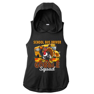 School Bus Driver Gobble Squad Thanksgiving Plaid Turkey Ladies PosiCharge Tri-Blend Wicking Draft Hoodie Tank