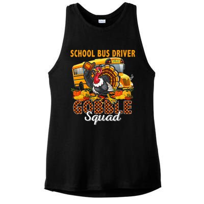 School Bus Driver Gobble Squad Thanksgiving Plaid Turkey Ladies PosiCharge Tri-Blend Wicking Tank