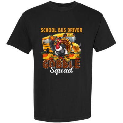 School Bus Driver Gobble Squad Thanksgiving Plaid Turkey Garment-Dyed Heavyweight T-Shirt