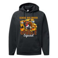 School Bus Driver Gobble Squad Thanksgiving Plaid Turkey Performance Fleece Hoodie