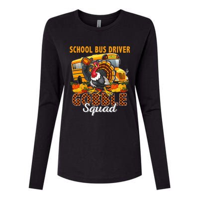 School Bus Driver Gobble Squad Thanksgiving Plaid Turkey Womens Cotton Relaxed Long Sleeve T-Shirt