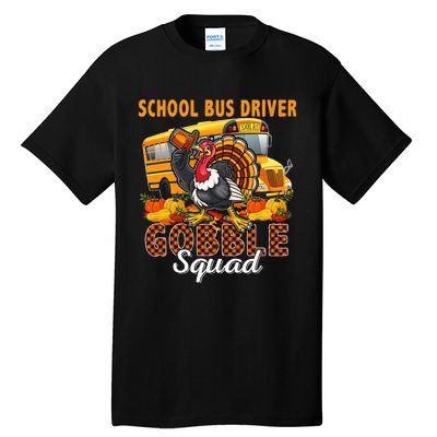 School Bus Driver Gobble Squad Thanksgiving Plaid Turkey Tall T-Shirt