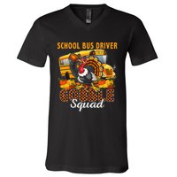 School Bus Driver Gobble Squad Thanksgiving Plaid Turkey V-Neck T-Shirt