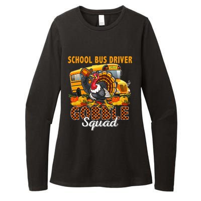 School Bus Driver Gobble Squad Thanksgiving Plaid Turkey Womens CVC Long Sleeve Shirt