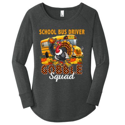 School Bus Driver Gobble Squad Thanksgiving Plaid Turkey Women's Perfect Tri Tunic Long Sleeve Shirt