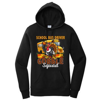 School Bus Driver Gobble Squad Thanksgiving Plaid Turkey Women's Pullover Hoodie