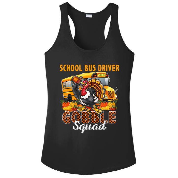 School Bus Driver Gobble Squad Thanksgiving Plaid Turkey Ladies PosiCharge Competitor Racerback Tank