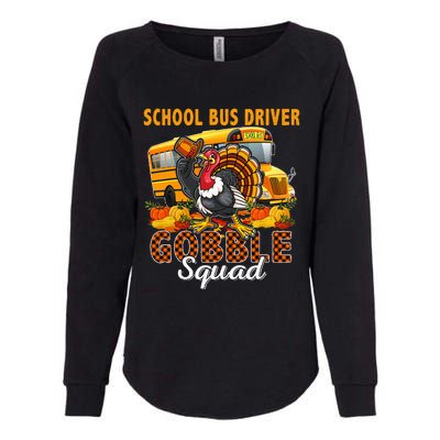 School Bus Driver Gobble Squad Thanksgiving Plaid Turkey Womens California Wash Sweatshirt