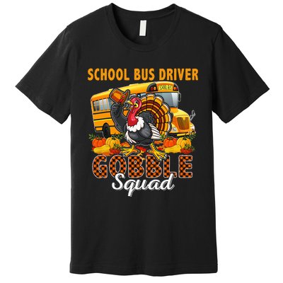 School Bus Driver Gobble Squad Thanksgiving Plaid Turkey Premium T-Shirt