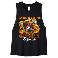 School Bus Driver Gobble Squad Thanksgiving Plaid Turkey Women's Racerback Cropped Tank