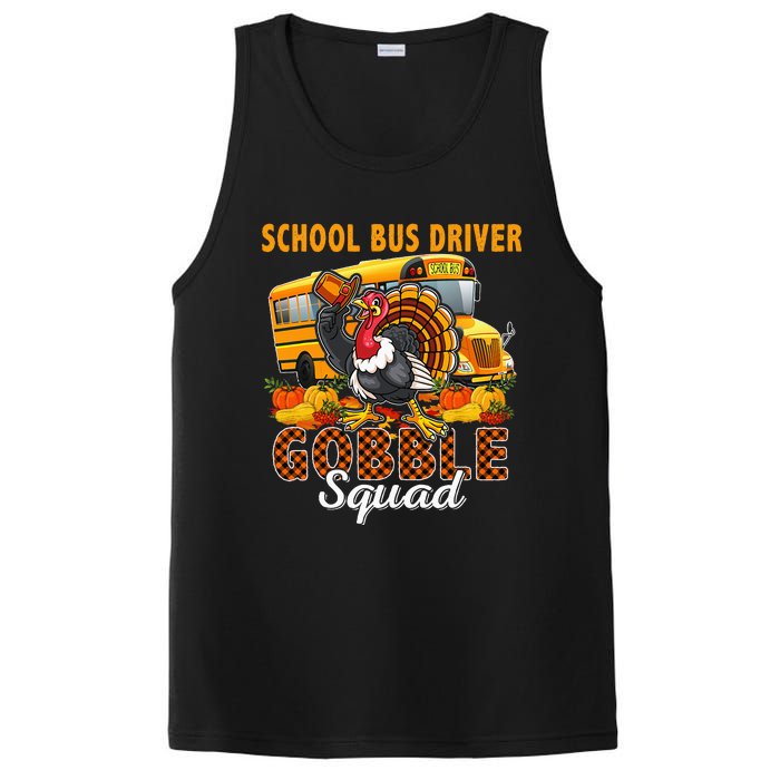 School Bus Driver Gobble Squad Thanksgiving Plaid Turkey PosiCharge Competitor Tank