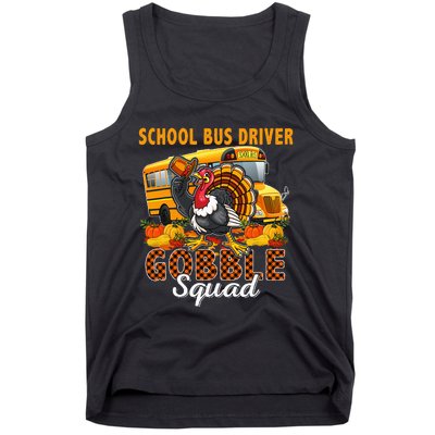 School Bus Driver Gobble Squad Thanksgiving Plaid Turkey Tank Top