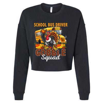 School Bus Driver Gobble Squad Thanksgiving Plaid Turkey Cropped Pullover Crew