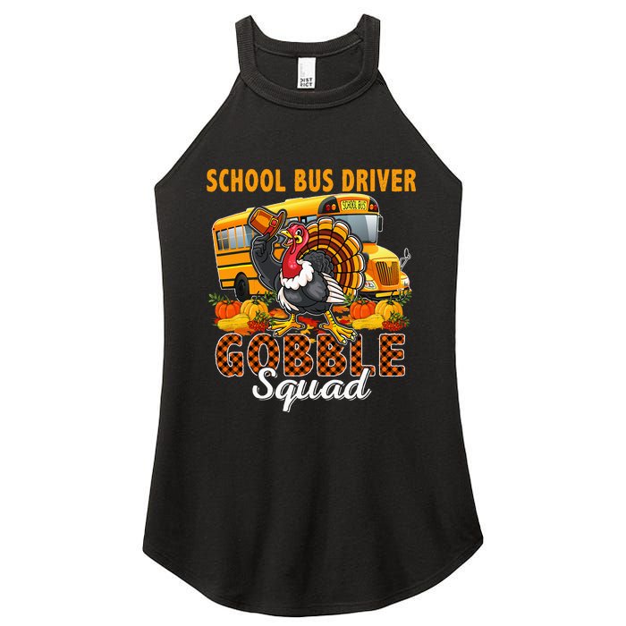 School Bus Driver Gobble Squad Thanksgiving Plaid Turkey Women's Perfect Tri Rocker Tank