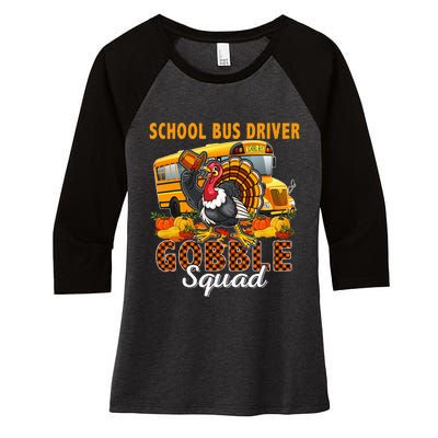 School Bus Driver Gobble Squad Thanksgiving Plaid Turkey Women's Tri-Blend 3/4-Sleeve Raglan Shirt