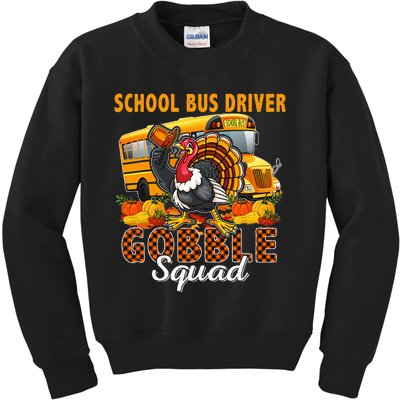 School Bus Driver Gobble Squad Thanksgiving Plaid Turkey Kids Sweatshirt