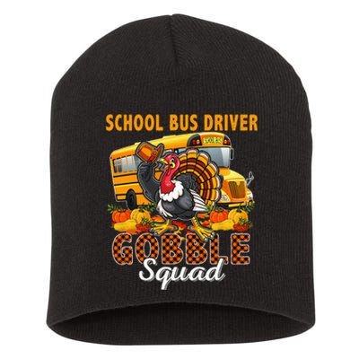 School Bus Driver Gobble Squad Thanksgiving Plaid Turkey Short Acrylic Beanie