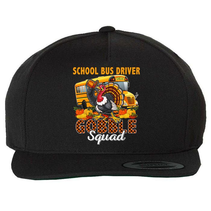 School Bus Driver Gobble Squad Thanksgiving Plaid Turkey Wool Snapback Cap