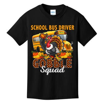 School Bus Driver Gobble Squad Thanksgiving Plaid Turkey Kids T-Shirt