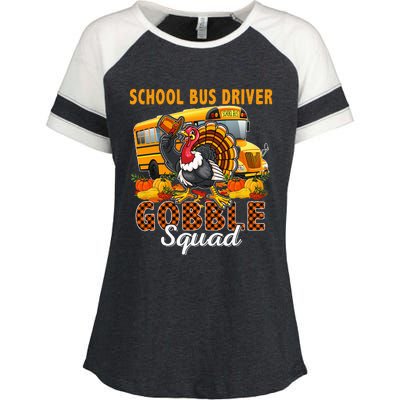 School Bus Driver Gobble Squad Thanksgiving Plaid Turkey Enza Ladies Jersey Colorblock Tee