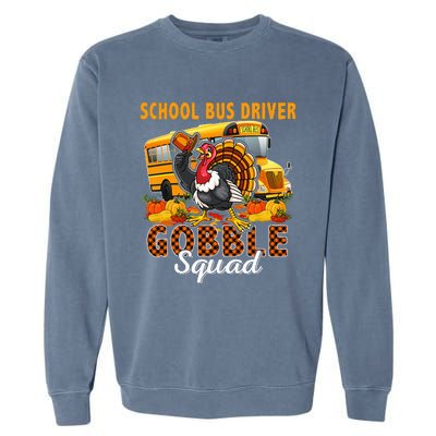 School Bus Driver Gobble Squad Thanksgiving Plaid Turkey Garment-Dyed Sweatshirt