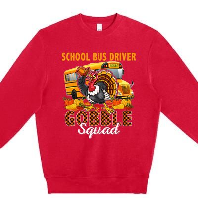 School Bus Driver Gobble Squad Thanksgiving Plaid Turkey Premium Crewneck Sweatshirt