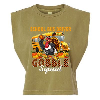 School Bus Driver Gobble Squad Thanksgiving Plaid Turkey Garment-Dyed Women's Muscle Tee