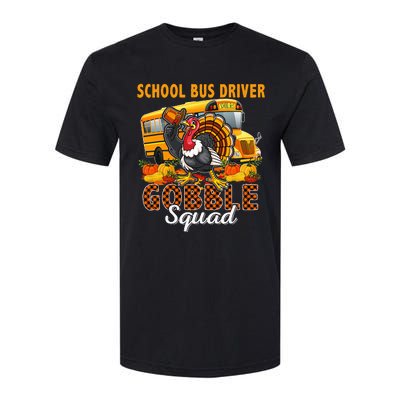 School Bus Driver Gobble Squad Thanksgiving Plaid Turkey Softstyle CVC T-Shirt